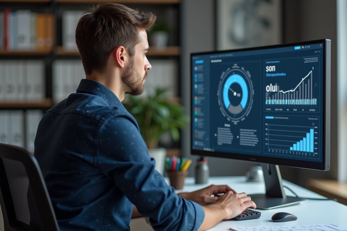 Jeune analyste marketing SEO travaillant sur un écran
