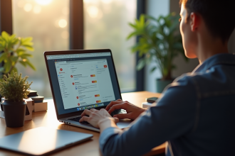 Personne frustrée devant un ordinateur dans un bureau moderne