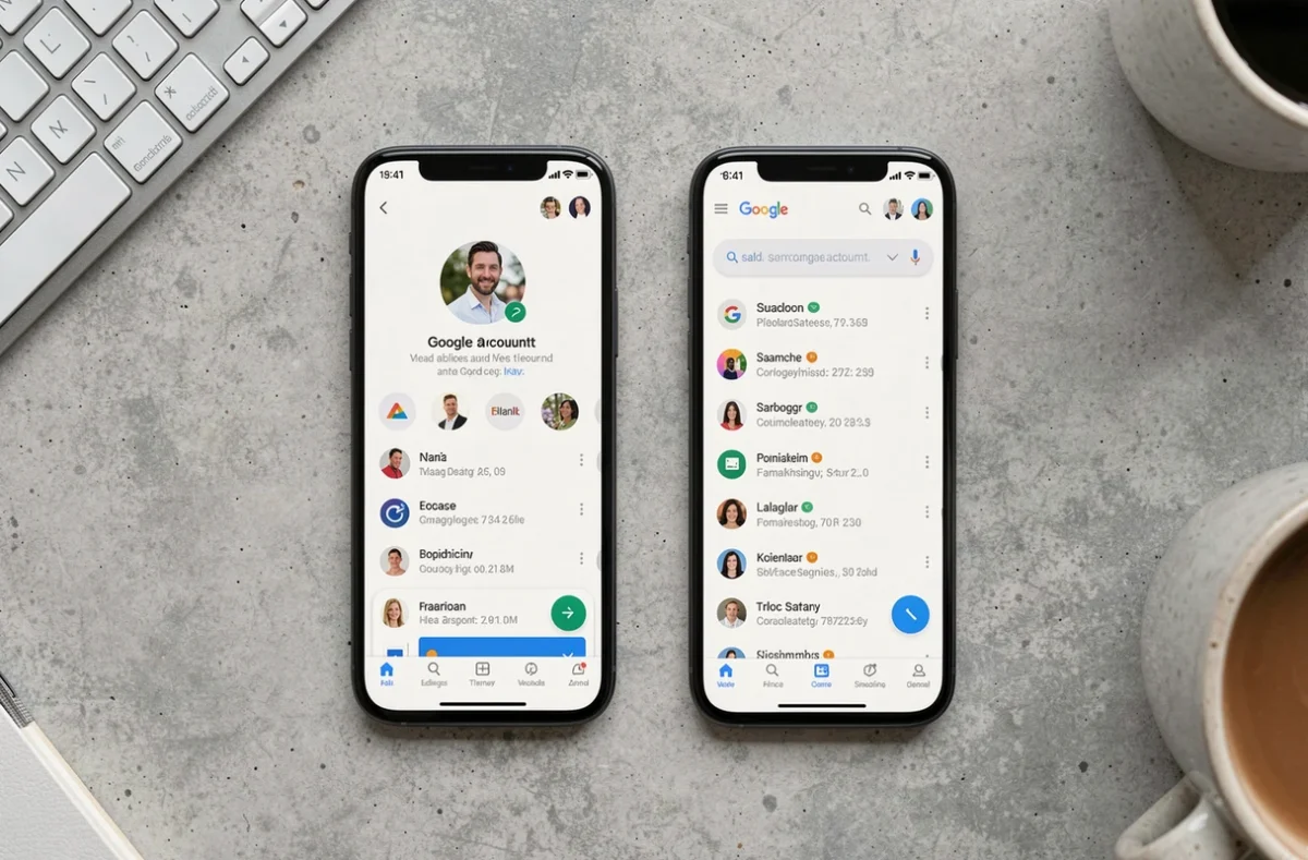 Comparaison entre la page de compte Google et l'historique d'activité affichés sur deux smartphones côte à côte