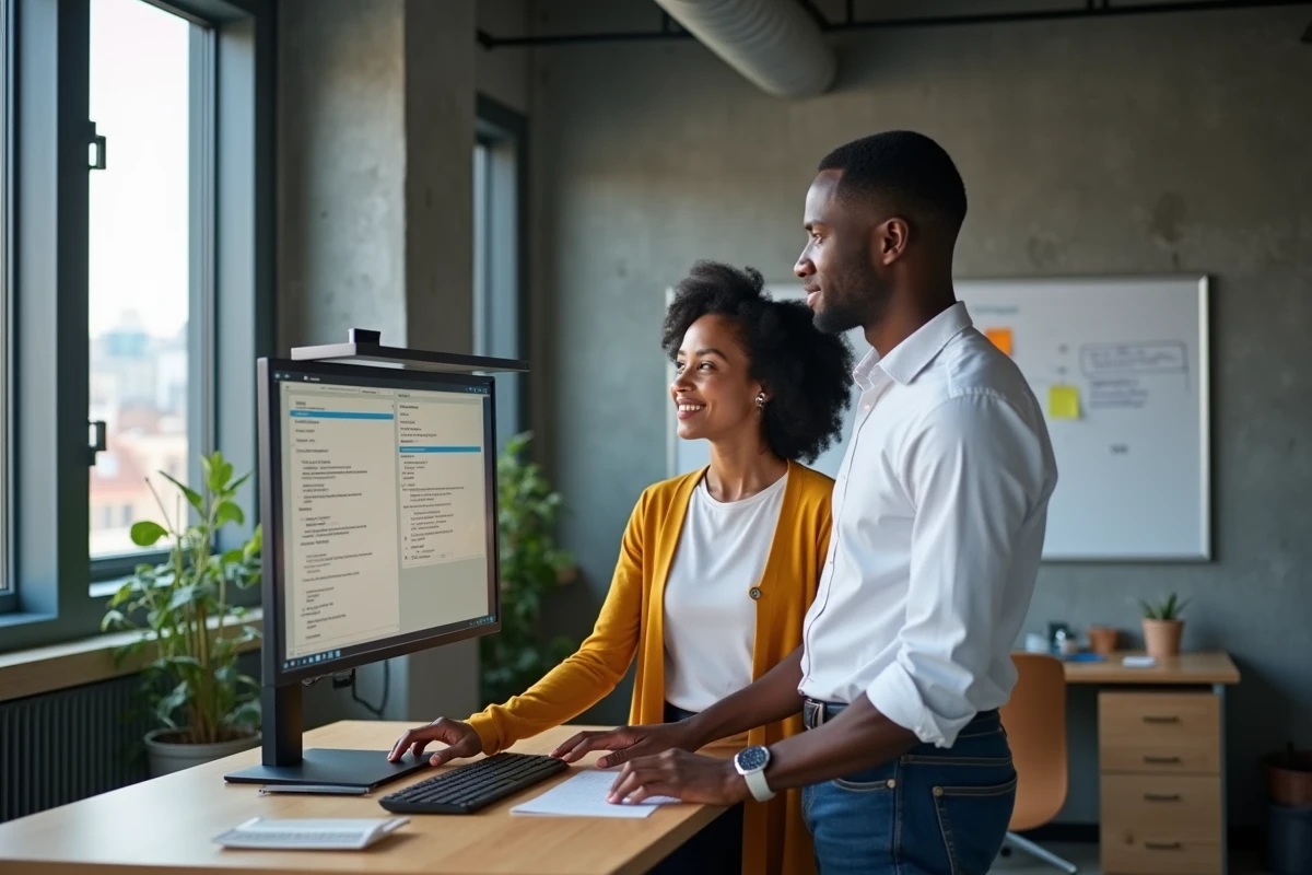 Équipe UX en train de concevoir un formulaire web accessible dans un espace de travail collaboratif