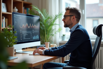 Expert SEO homme analysant des données dans un bureau lumineux