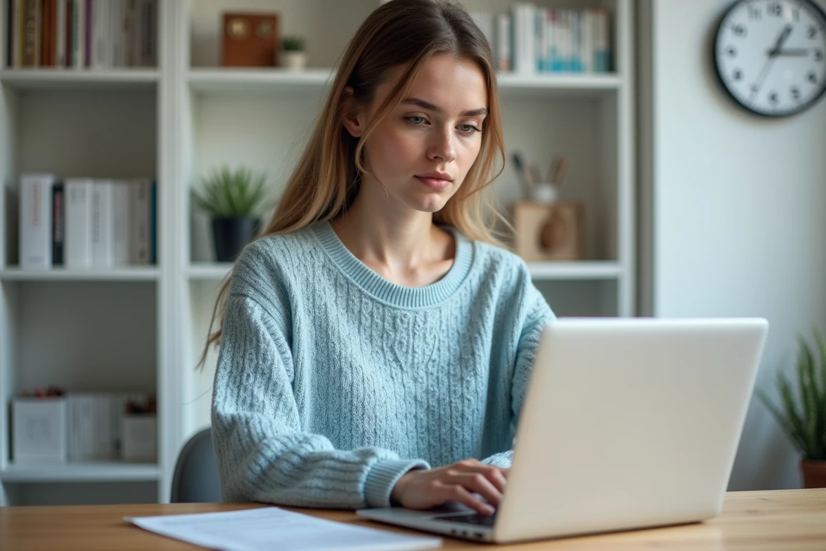 Jeune femme utilisant un ordinateur portable à la maison