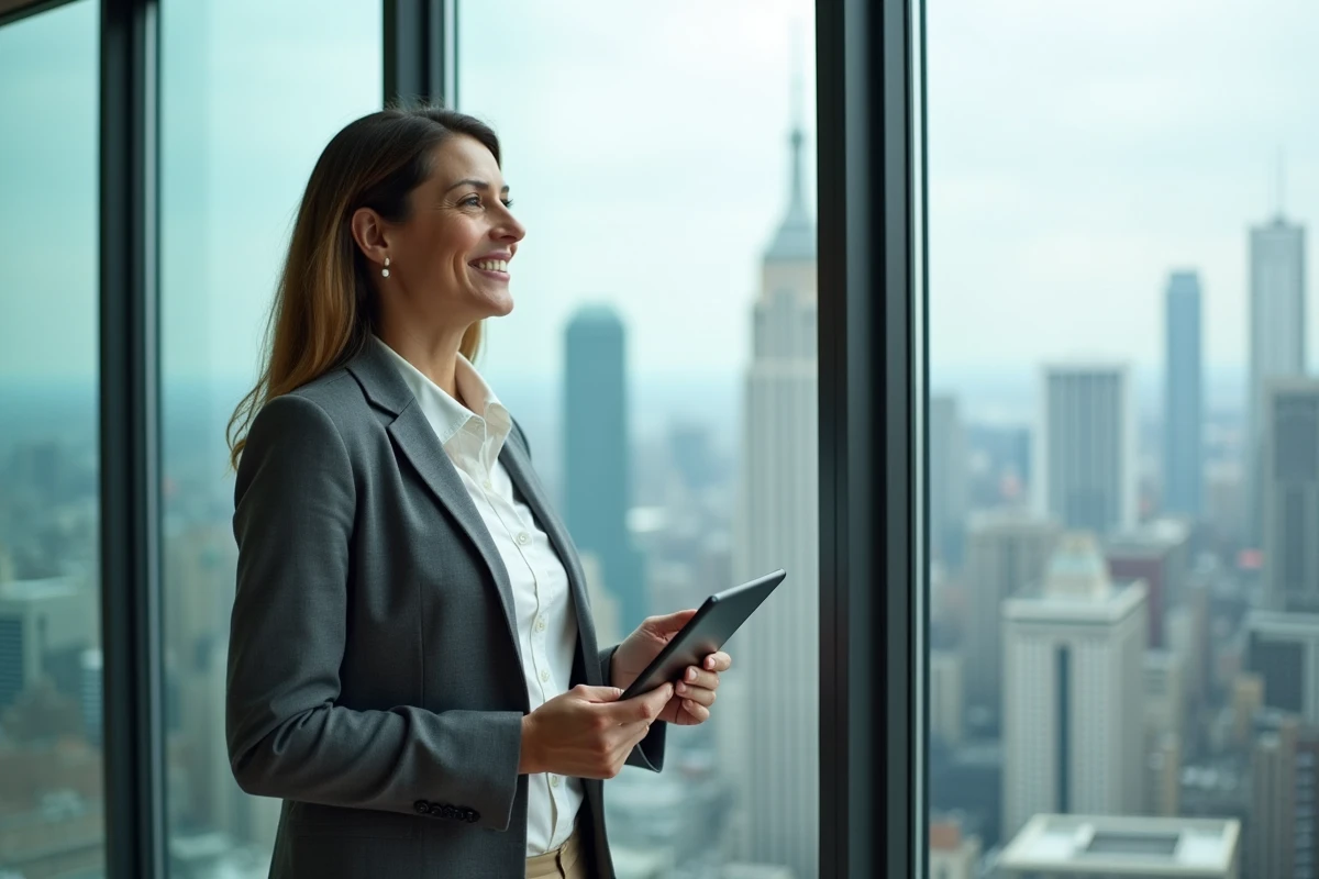 Femme professionnelle regardant une infographie SEO