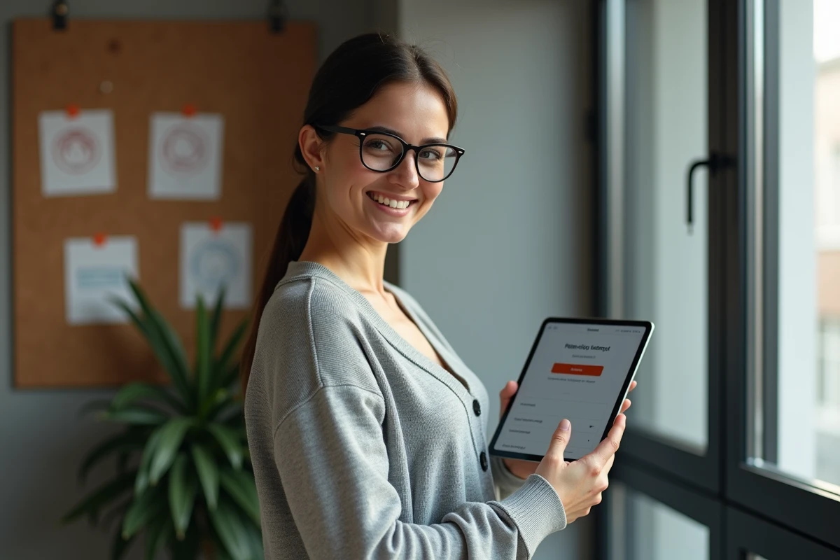 Femme avec tablette vérifie paramètres proxy réseau