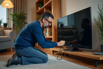 Branchement d'un câble HDMI à une télévision moderne