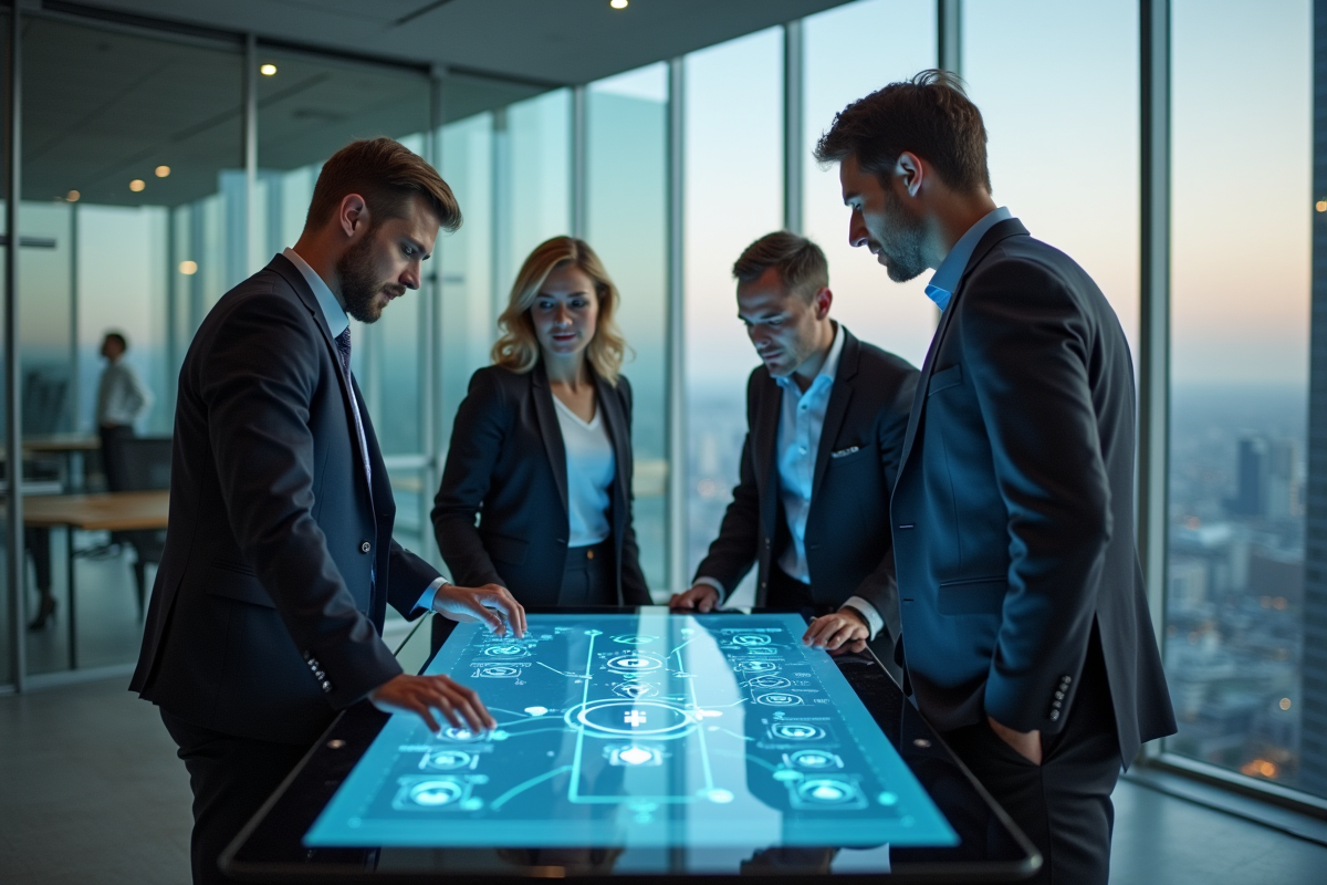 Groupe de professionnels discutant autour d