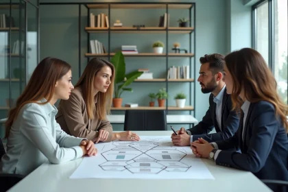 Groupe de professionnels autour d'une table en réunion