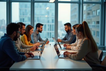 Groupe diversifié en réunion de travail moderne