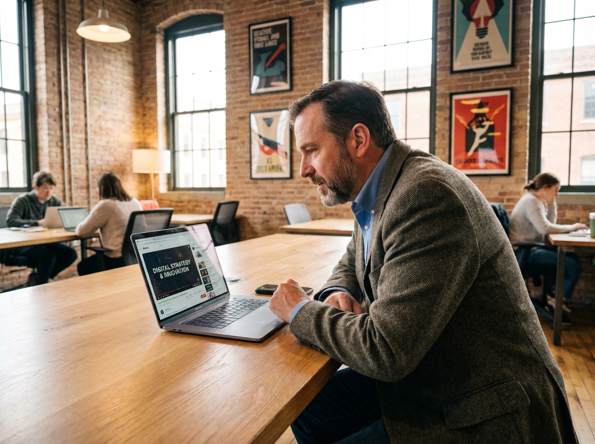 Homme regardant un cours en ligne dans un espace de coworking