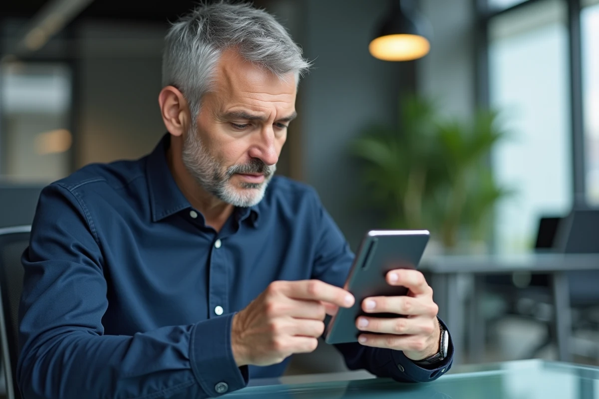 Homme consultant les paramètres de la corbeille sur Samsung pour vider la mémoire du téléphone