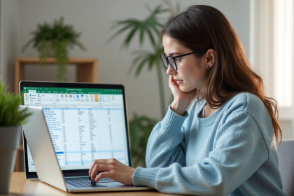 Jeune femme travaillant sur un ordinateur dans un bureau lumineux