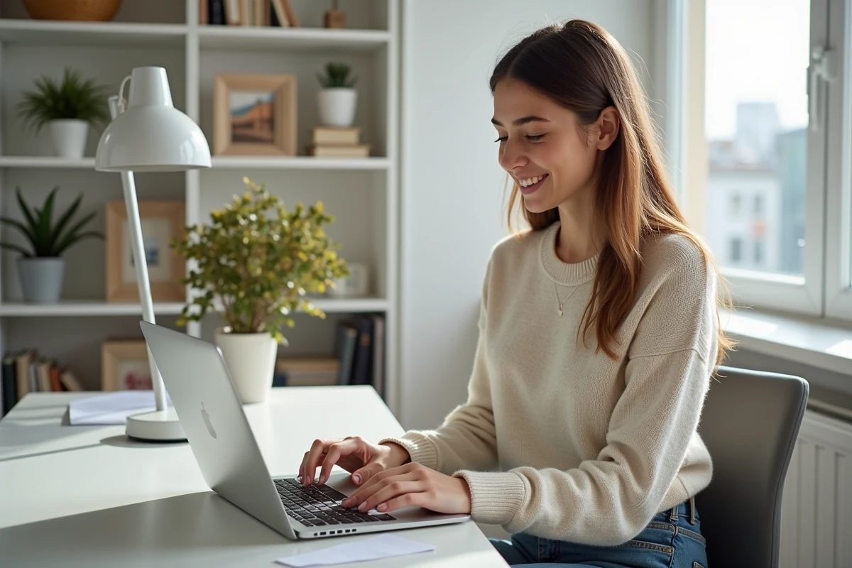 Jeune femme travaillant sur un ordinateur dans un bureau moderne