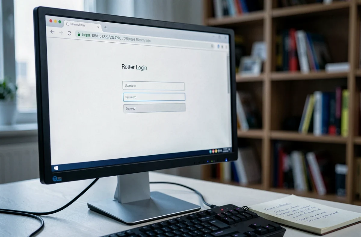 Écran d'ordinateur affichant la page de connexion de l'interface administrateur d'un routeur avec une adresse IP locale dans le navigateur