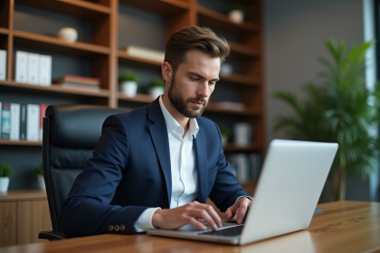 Professionnel en costume dans un bureau moderne