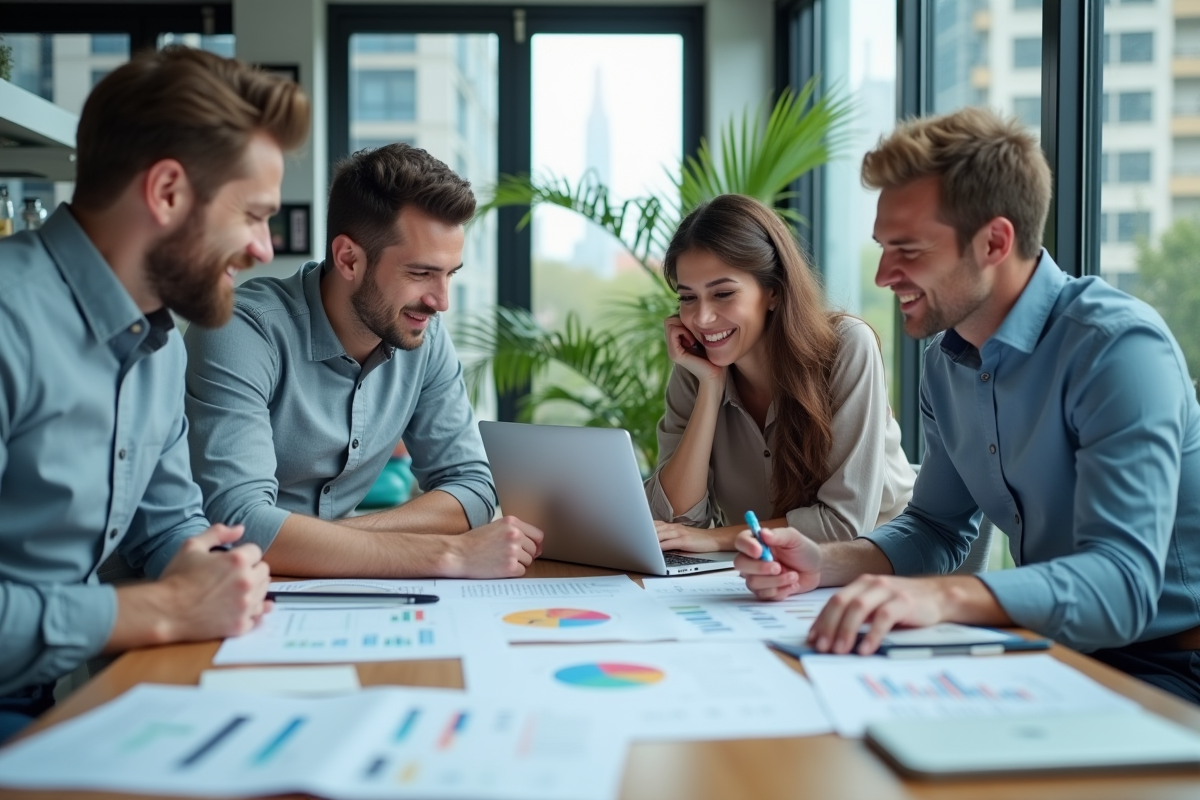 Groupe de collègues discutant autour d